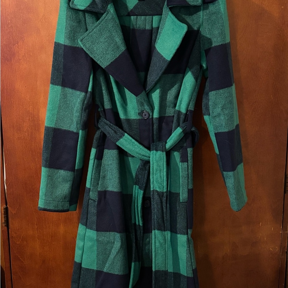 G by Giuliana Plaid Trench Coat in Green and Black - Picture 2 of 6